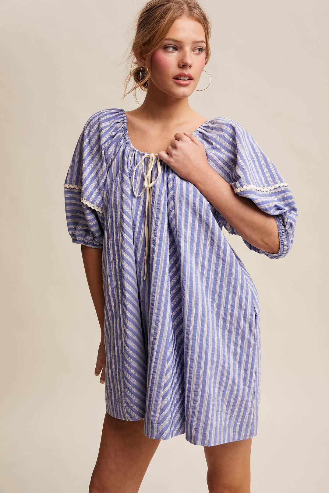 Romper - Striped Puff Sleeve Romper - - Cultured Cloths Apparel