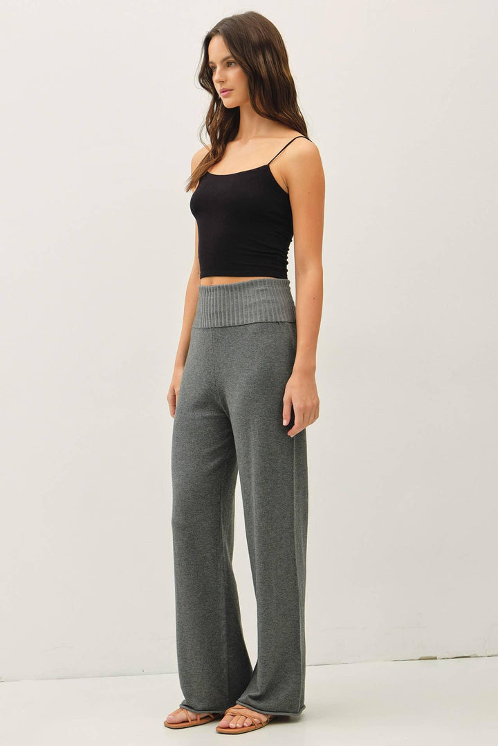 FINE KNIT FOLD OVER RIBBED WAIST SWEATER PANTS