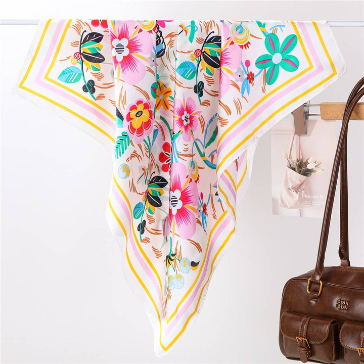 Accessories, Scarves - Multi-Color Floral Silk-Feel Scarf - Off White - Cultured Cloths Apparel