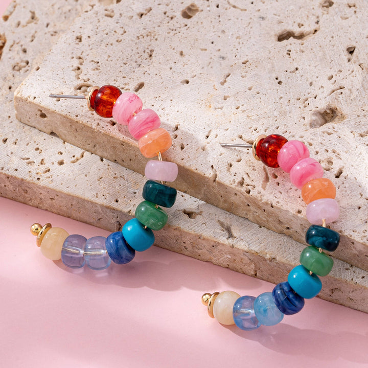 Accessories, Earrings - Rainbow Beaded Hoop Earrings | 80E61634 - - Cultured Cloths Apparel