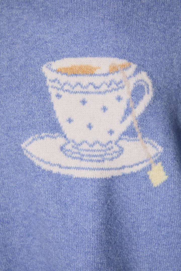 Teacup Graphic Oversized Crew Neck Knit Sweater