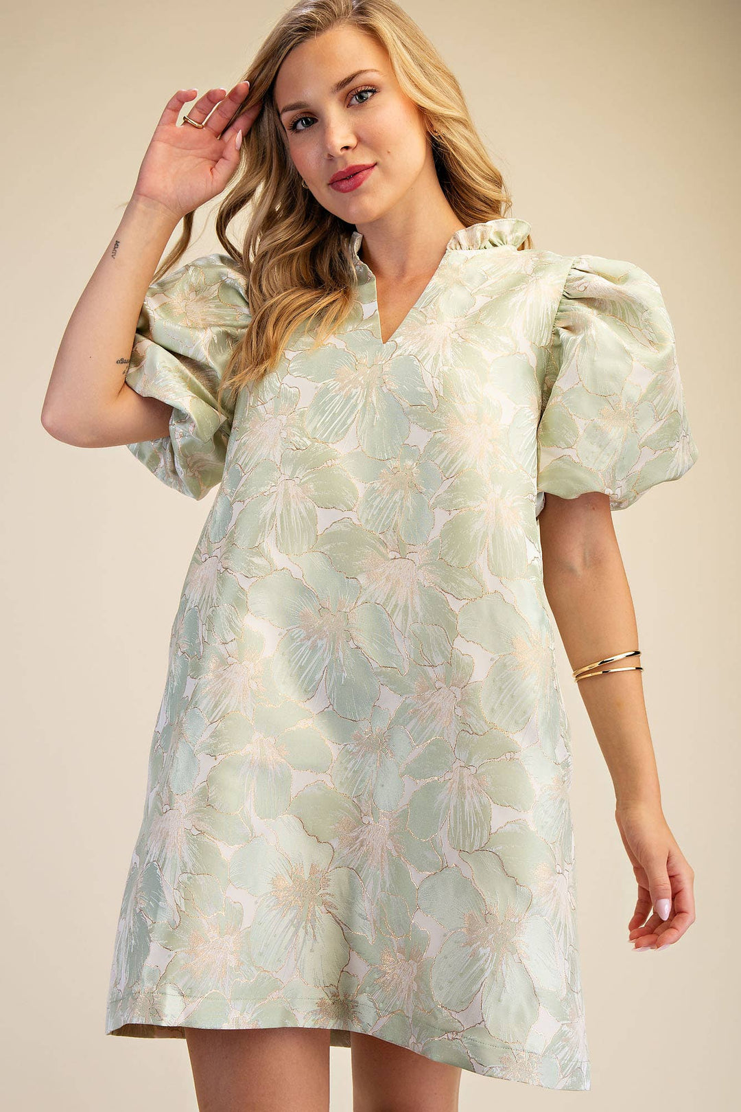 Dresses - Ruffle V-Neck Puff Sleeve Mini Dress - Spring / Summer - - Cultured Cloths Apparel