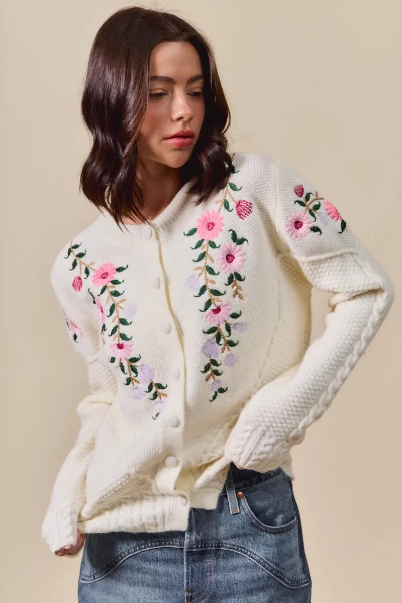 Women's Sweaters - SO ME Floral Embroidered Coquette Sweater Cardigan - - Cultured Cloths Apparel