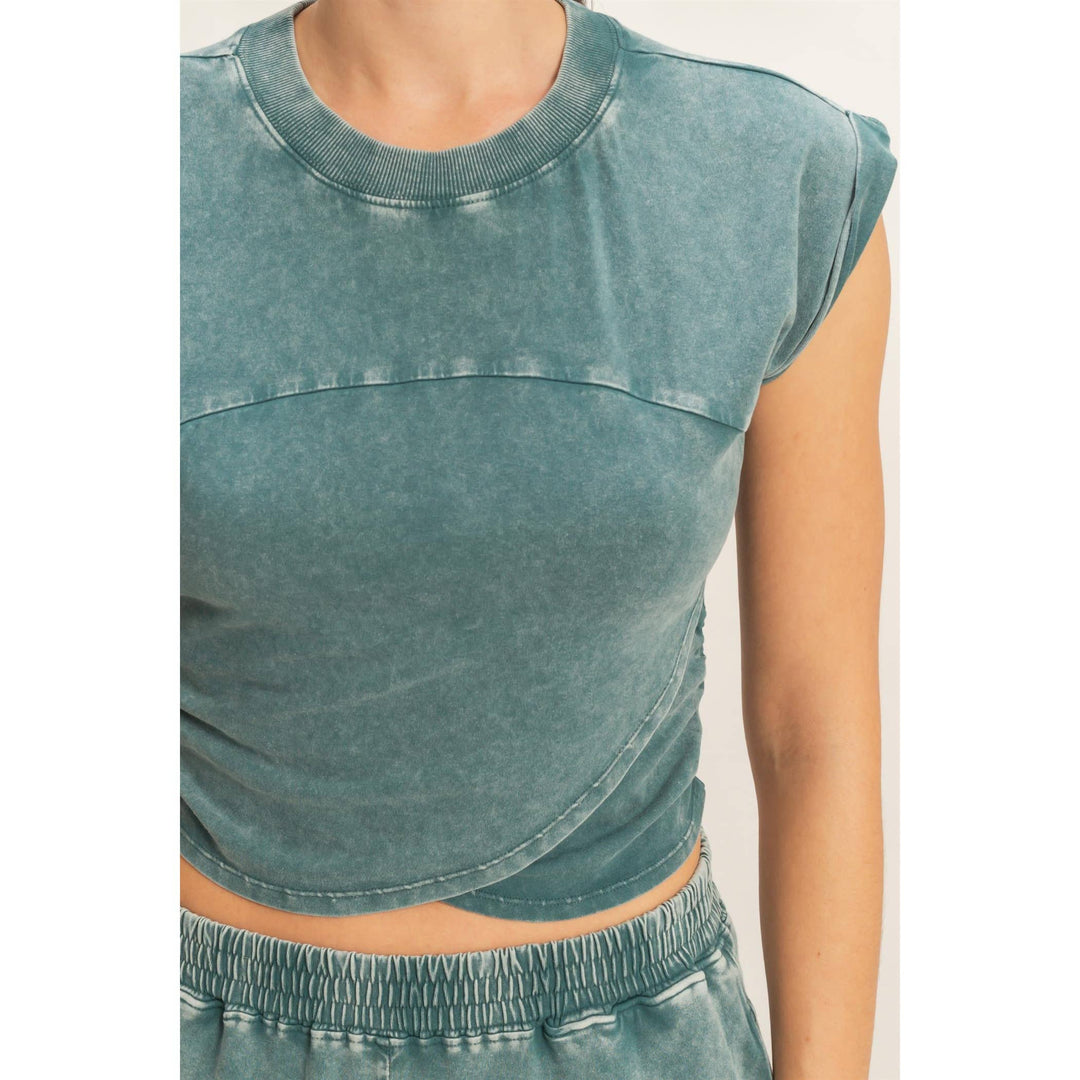 Athleisure - Rolled Sleeve Wrap-Front Crop Top And Jogger Set - - Cultured Cloths Apparel
