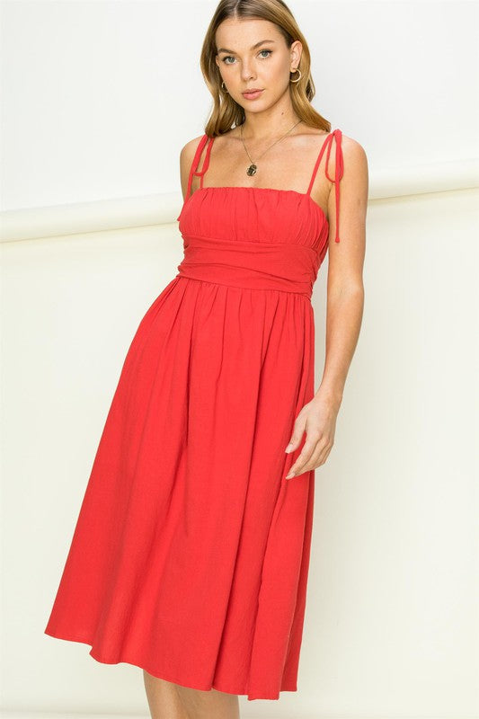 Women's Dresses - Get a Clue Tie-Strap Midi Dress - ORANGE RED - Cultured Cloths Apparel