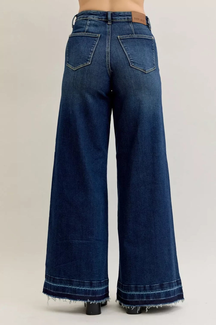 Denim - Judy Blue High Waist Palazzo Jeans with Front Patch Pockets - - Cultured Cloths Apparel