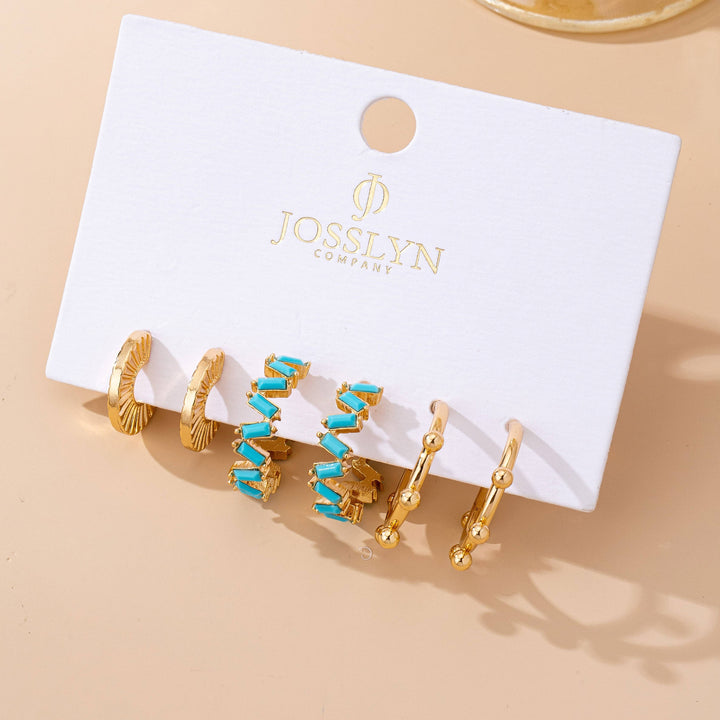 Accessories, Earrings - Turquoise Enamel Hoop Trio Earring Set - GOLD - Cultured Cloths Apparel