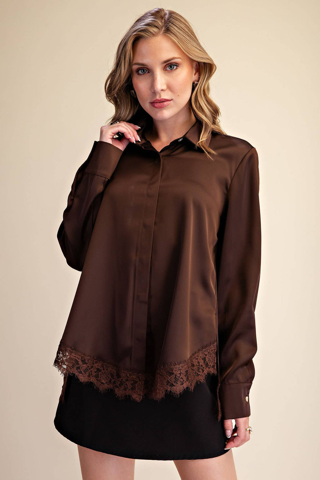 Lace Satin Effect Shirt
