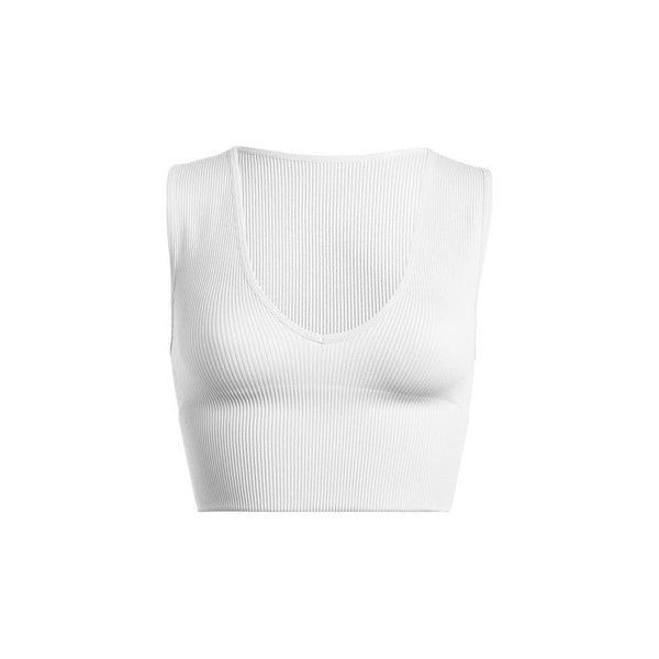 Athleisure - Deep V Neck Rib Crop Tank Top - White - Cultured Cloths Apparel