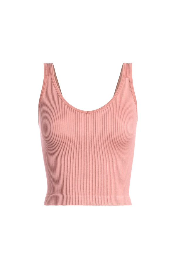 Athleisure - Thick Rib V-Neck Sleeveless Tank Top - Mauve Pink - Cultured Cloths Apparel