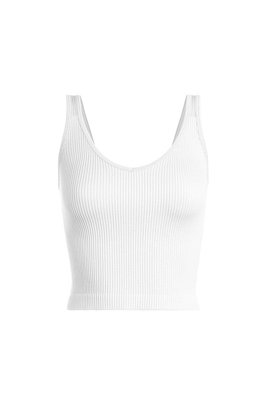 Athleisure - Thick Rib V-Neck Sleeveless Tank Top - White - Cultured Cloths Apparel