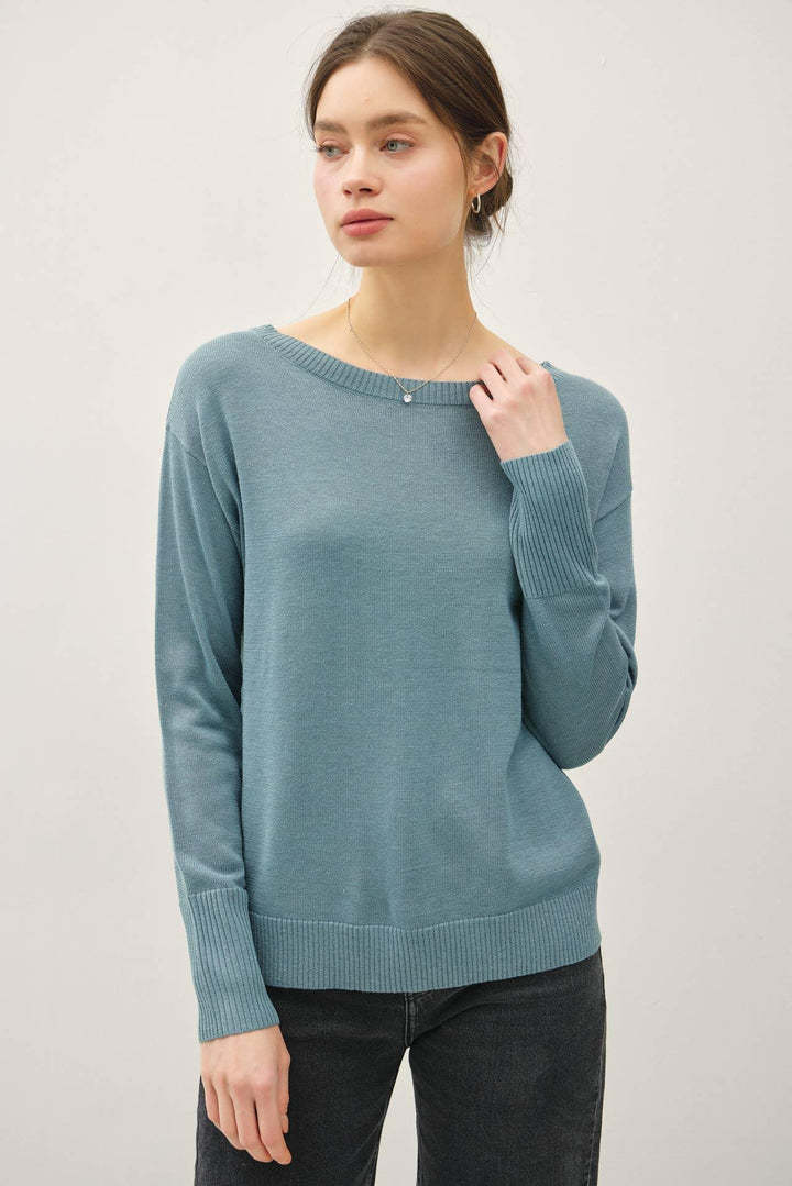 WOOL BLENDED ULTRA SOFT BOAT NECK BASIC SWEATER