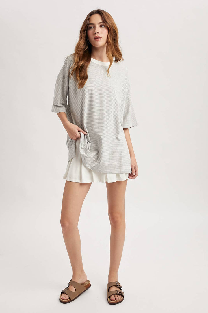 Women's Dresses - OVERSIZED STRIPED KNIT TOP / WL25-11781 - - Cultured Cloths Apparel