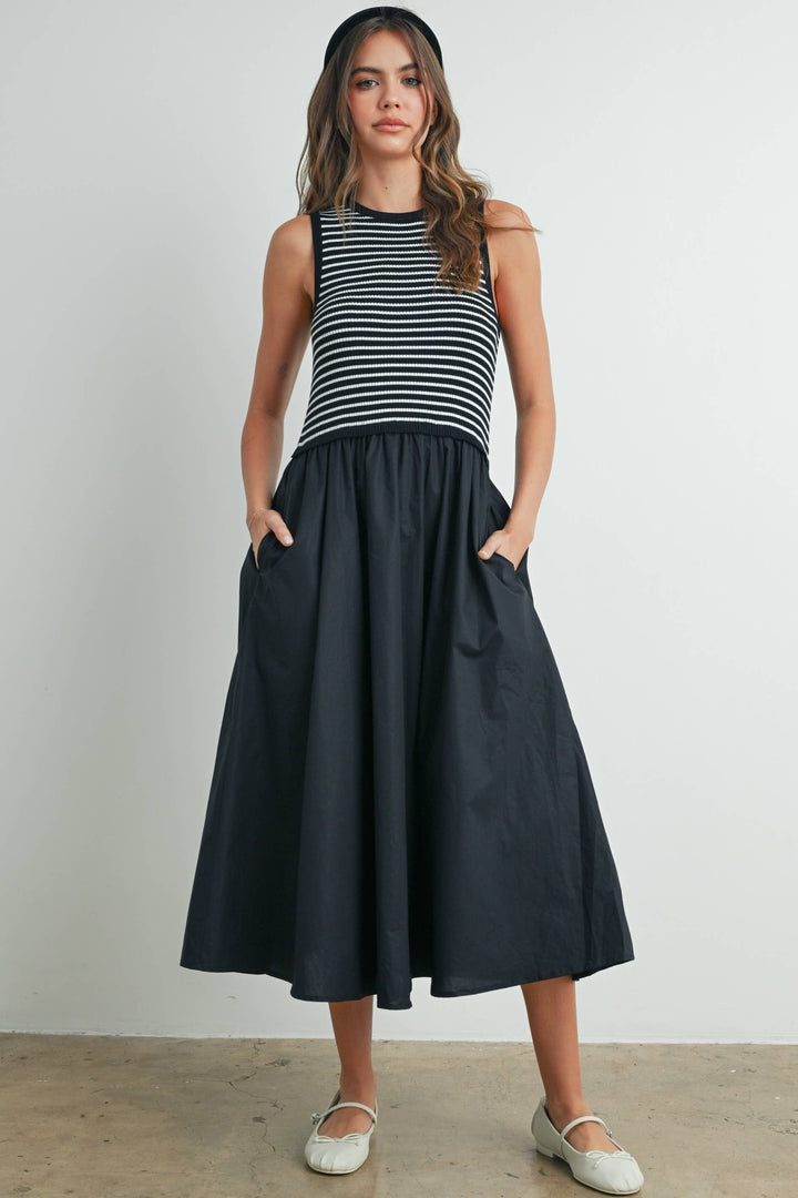 Dresses - Striped Sleeveless Maxi Dress with PocketS - - Cultured Cloths Apparel