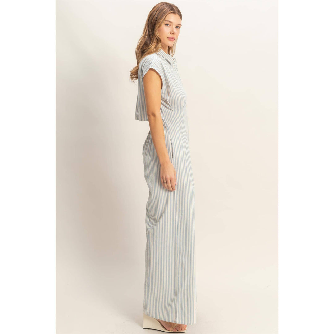 Striped Button Down Jumpsuit
