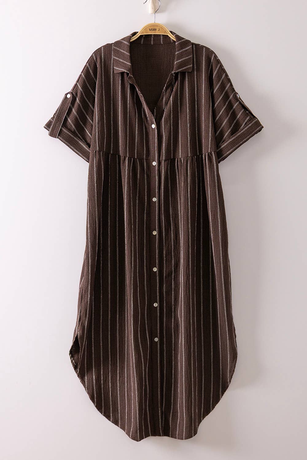 Dresses - Striped Linen Midi Button Down Shirt Dress - - Cultured Cloths Apparel