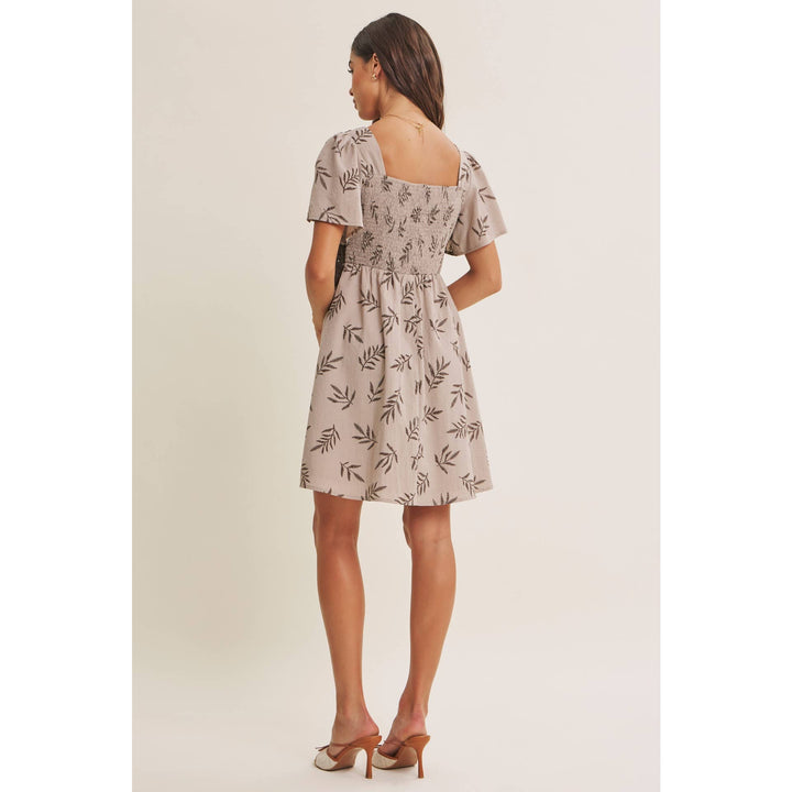 Women's Dresses - ARTISAN CROCHET FERN PRINT SMOCKED BABYDOLL MINI DRESS - - Cultured Cloths Apparel