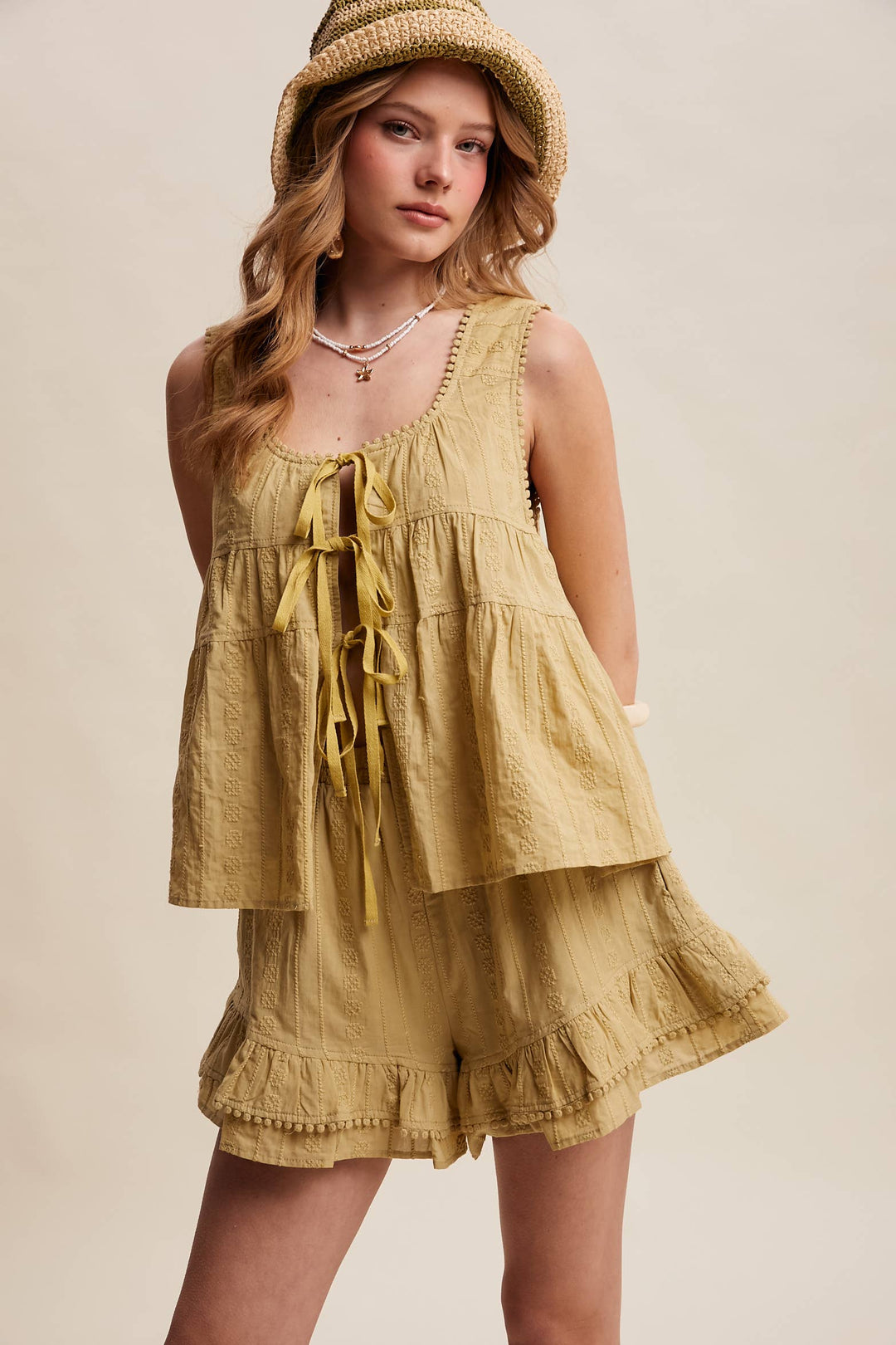 Embroidered Tiered Ruffle Set