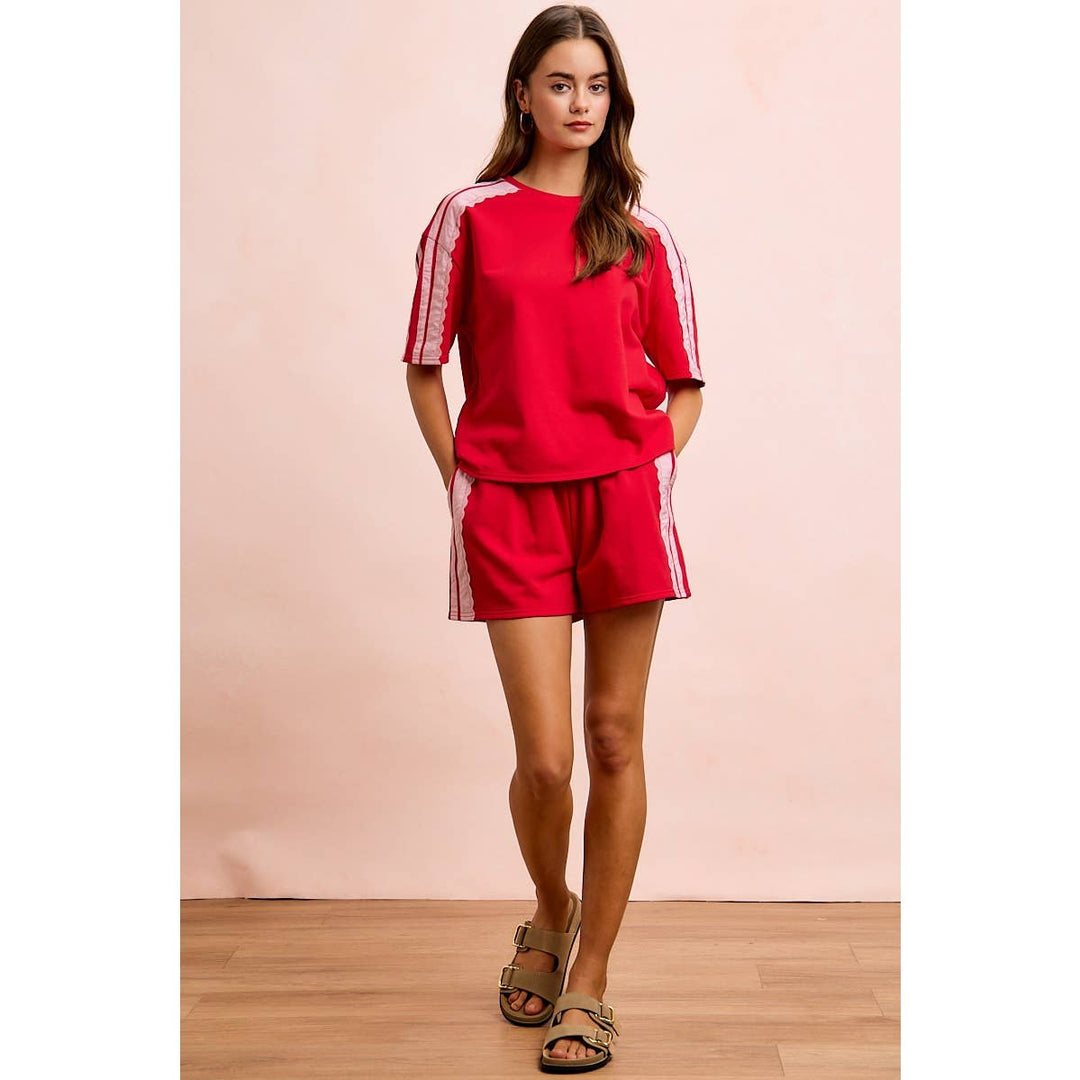 FRENCH TERRY SIDE LACE DRAWSTRING SHORTS