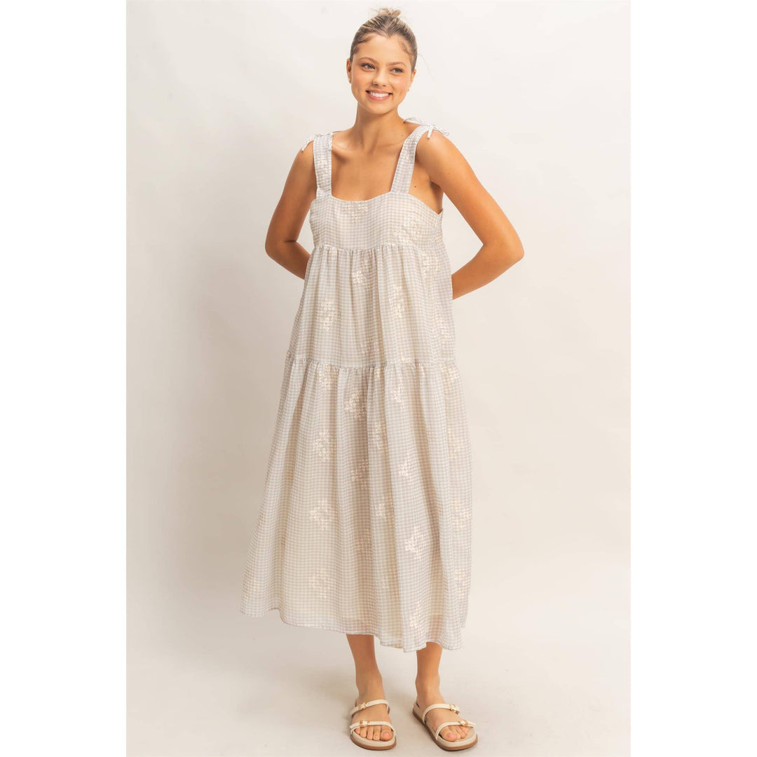 Dresses - Tiered Gingham Dress With Embroidery - - Cultured Cloths Apparel
