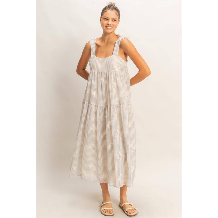 Dresses - Tiered Gingham Dress With Embroidery - - Cultured Cloths Apparel