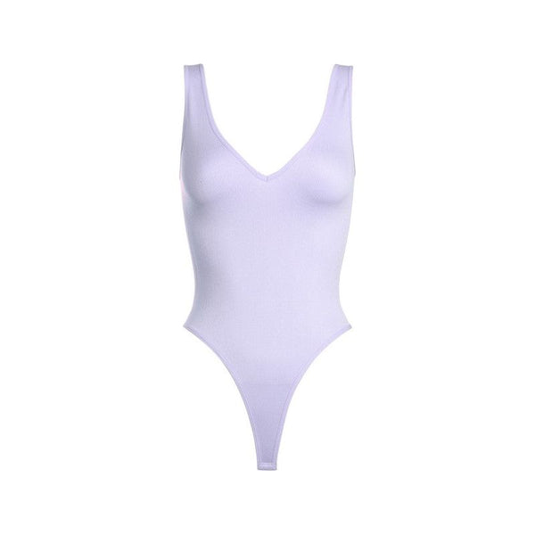 Athleisure - Ribbed V Neck Bodysuit - LT Lavender - Cultured Cloths Apparel