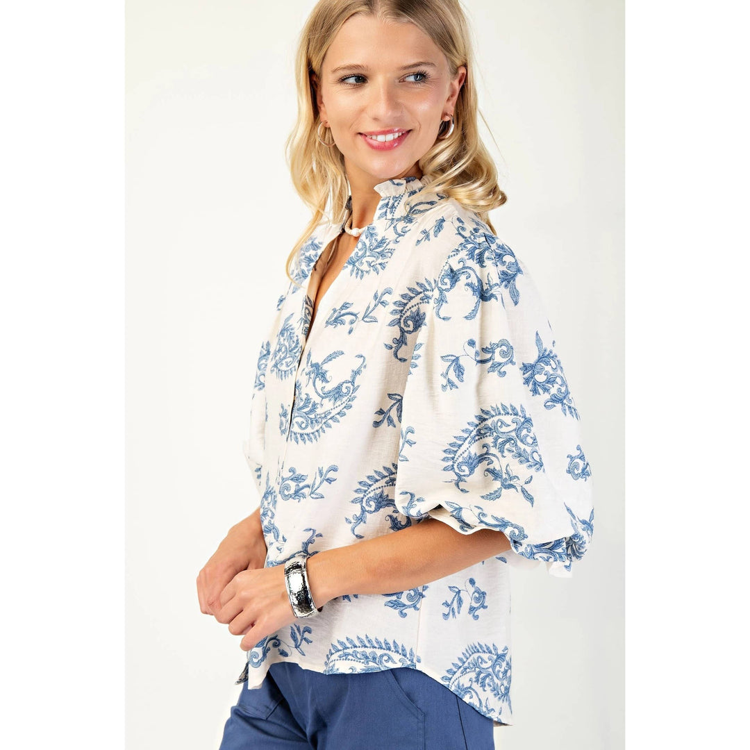 Women's 3/4 Sleeve - Balloon Sleeves Blouse - - Cultured Cloths Apparel