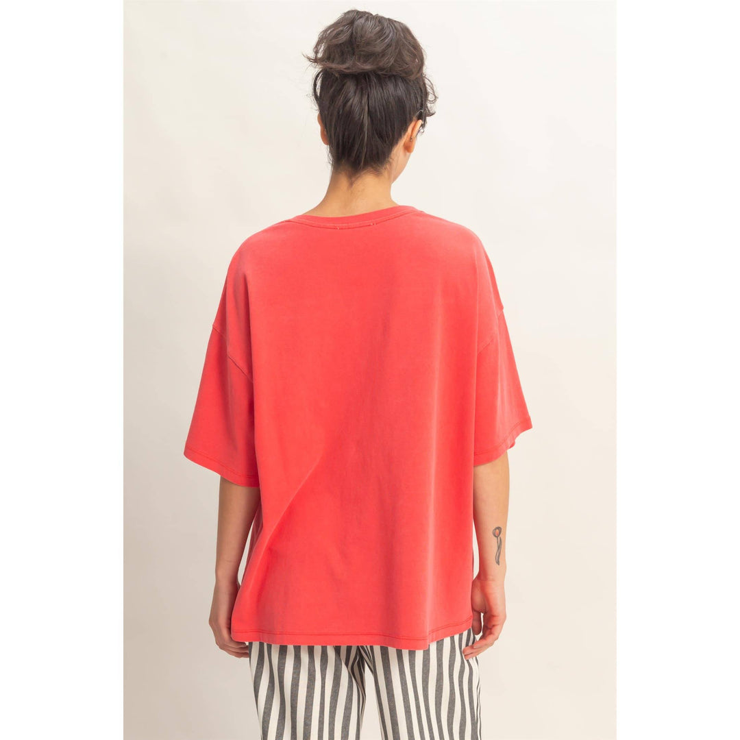 Graphic T-Shirts - Oversized Varsity Style V-Neck Graphic T-Shirt - - Cultured Cloths Apparel