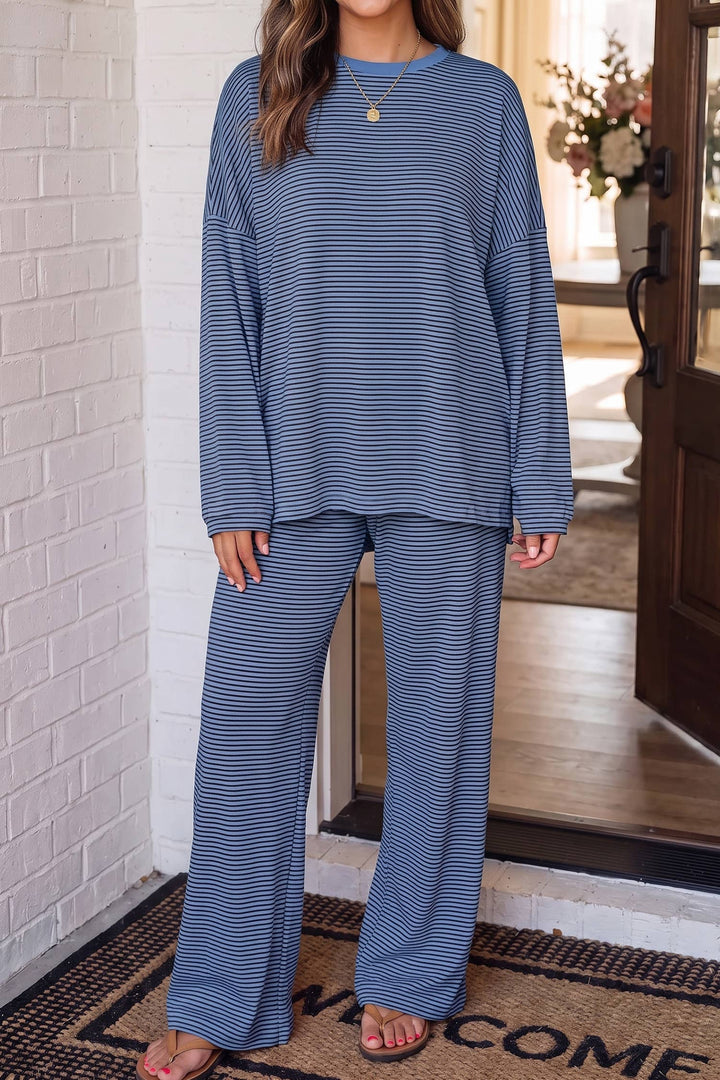 Sleepwear & Loungewear - Striped Oversize 2pcs Casual Shift Lounge Set - - Cultured Cloths Apparel