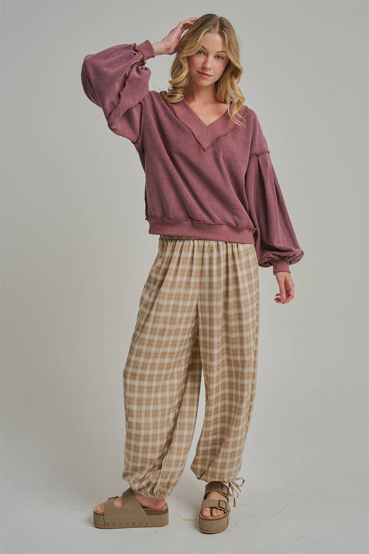 PLAID CHECKERED WIDE LEG BALLOON PANTS