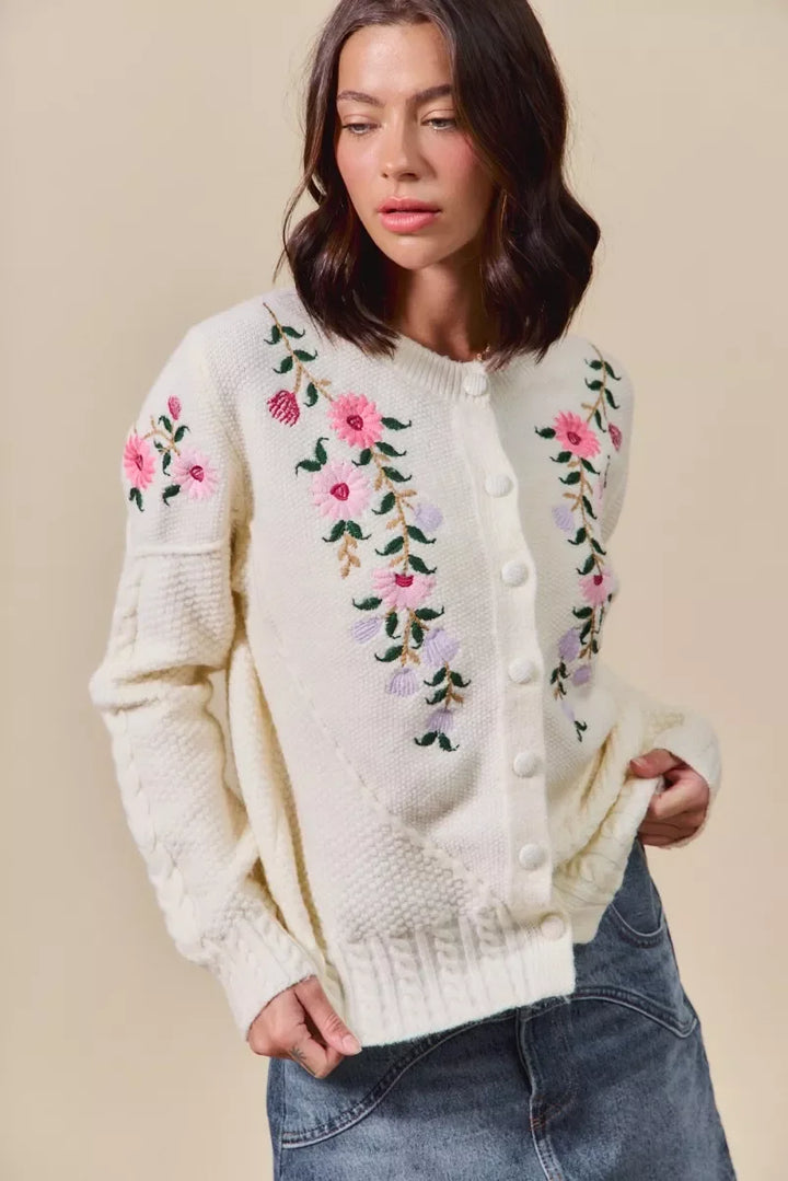 Women's Sweaters - SO ME Floral Embroidered Coquette Sweater Cardigan - - Cultured Cloths Apparel