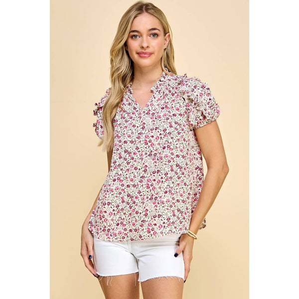  - Floral Printed Ruffled Sleeves Top -  - Cultured Cloths Apparel