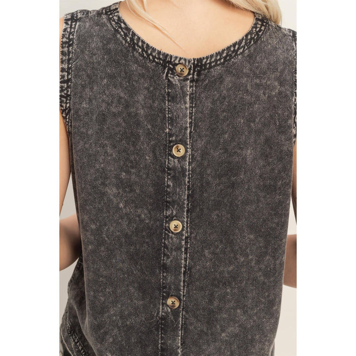 Women's Sleeveless - Pink Mineral Wash Button Back Sleeveless Top - - Cultured Cloths Apparel