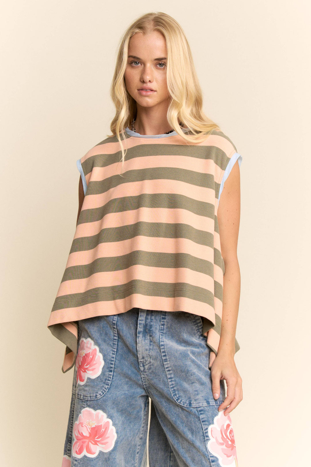 STRIPED SLEEVELESS RELAXED FIT TOP