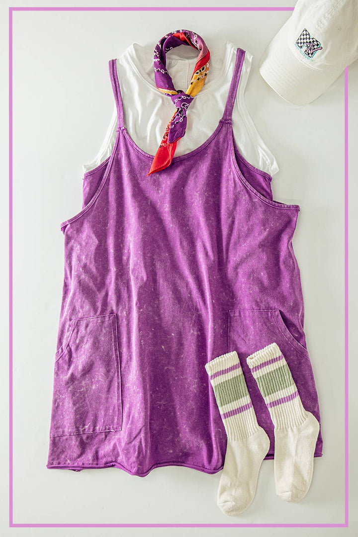 Dresses - Mineral Washed Knit Mini Dress with Shorts Inside - - Cultured Cloths Apparel