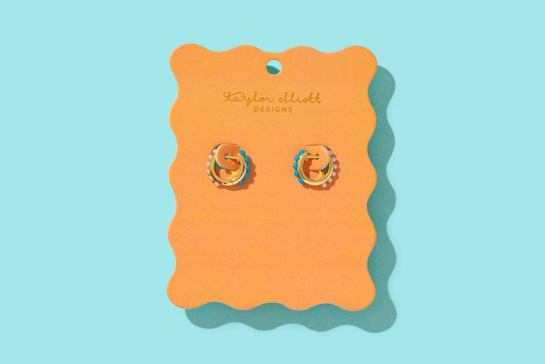Huggie Earrings - Gold-Plated w/Pearl & Turquoise - Sheridan