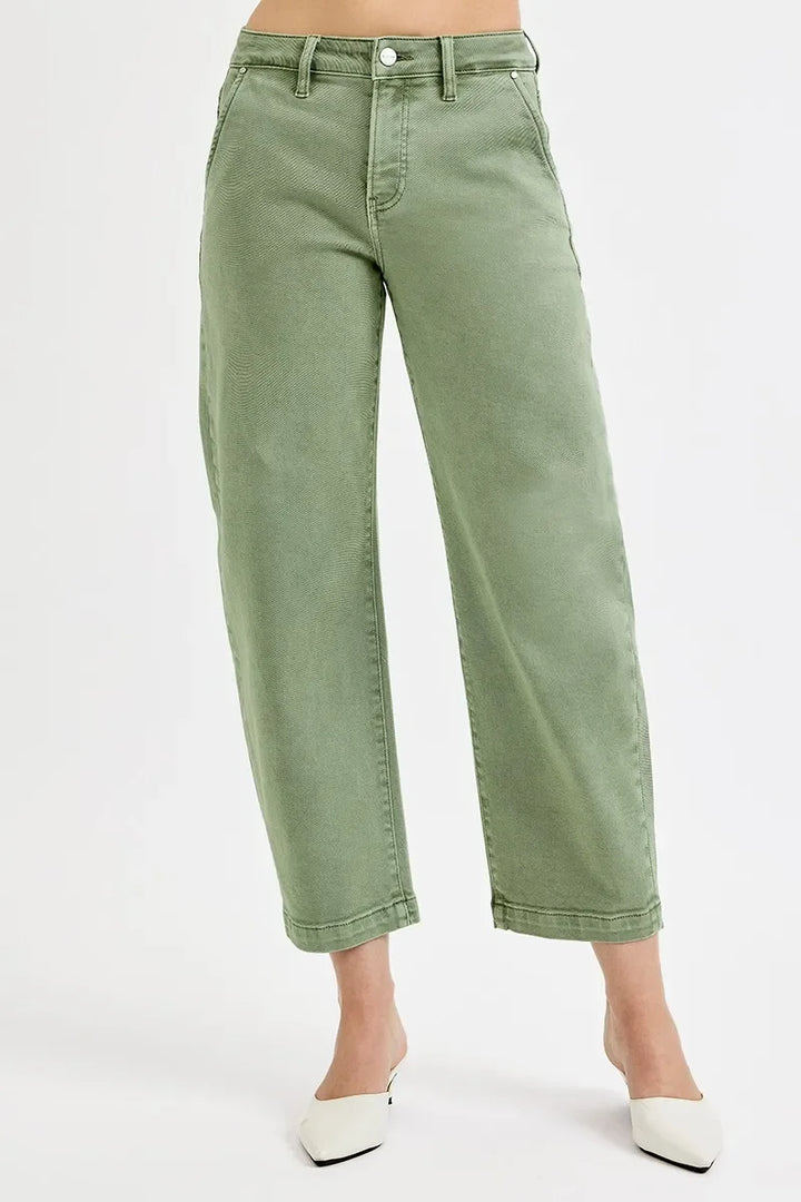 Denim - RISEN Full Size Tummy Control High Rise Crop Barrel Jeans - - Cultured Cloths Apparel