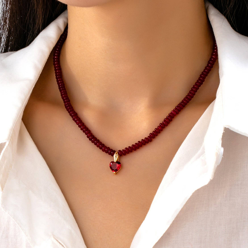 Accessories, Necklaces - NATURAL SEMI PRECIOUS STONE BEADED CHARM NECKLACE | 80N92658 - RED AGATE - Cultured Cloths Apparel