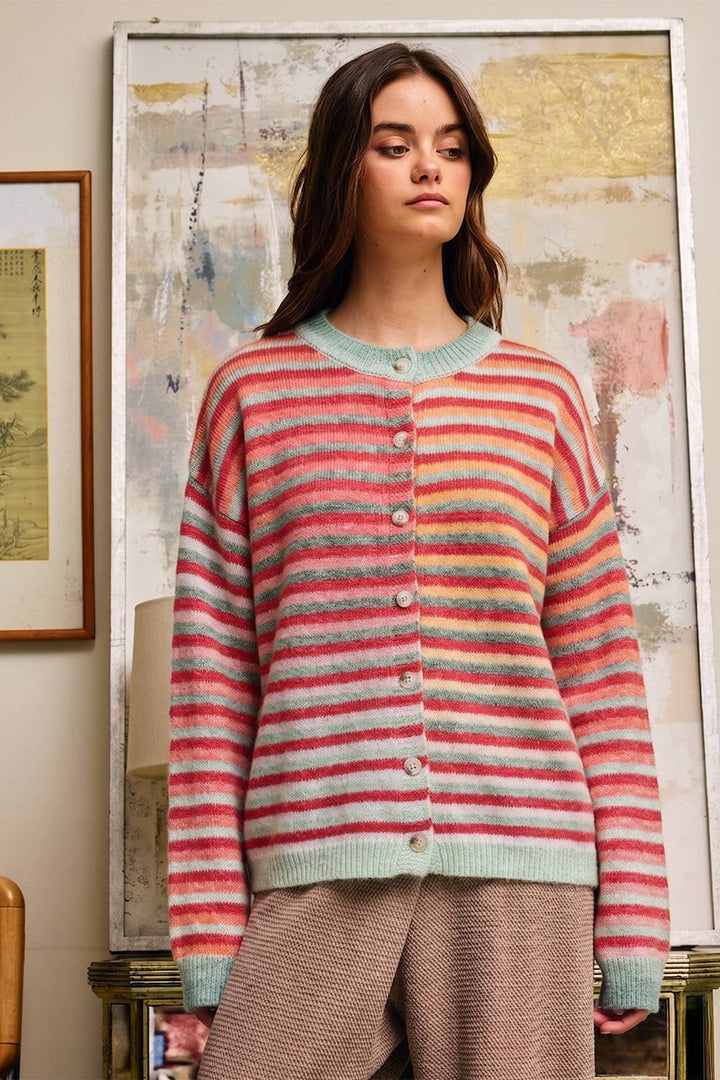 Cardigans - Space-Dye Striped Button-Down Cardigan - CHRISTMAS - Cultured Cloths Apparel