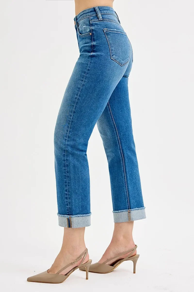 Denim - RISEN Full Size High Rise Boyfriend Fit Ankle Jeans Plus SIze - - Cultured Cloths Apparel