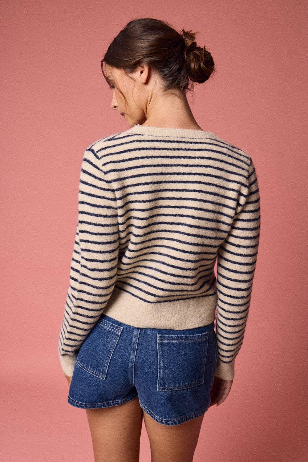 Women's Sweaters - Striped Button-Up Knit Cardigan - - Cultured Cloths Apparel