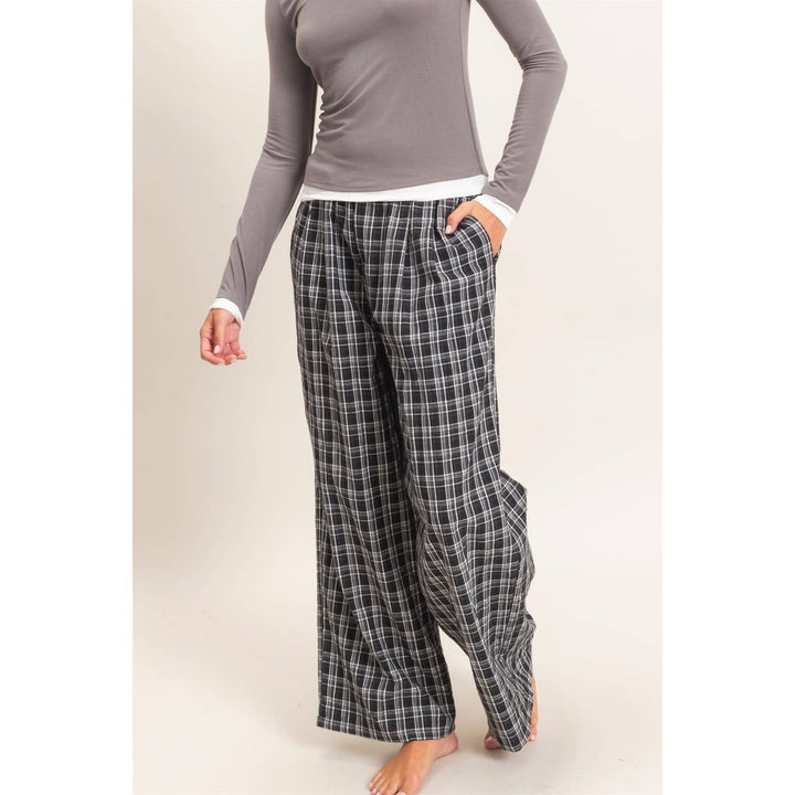 Elastic Waist Plaid Pants