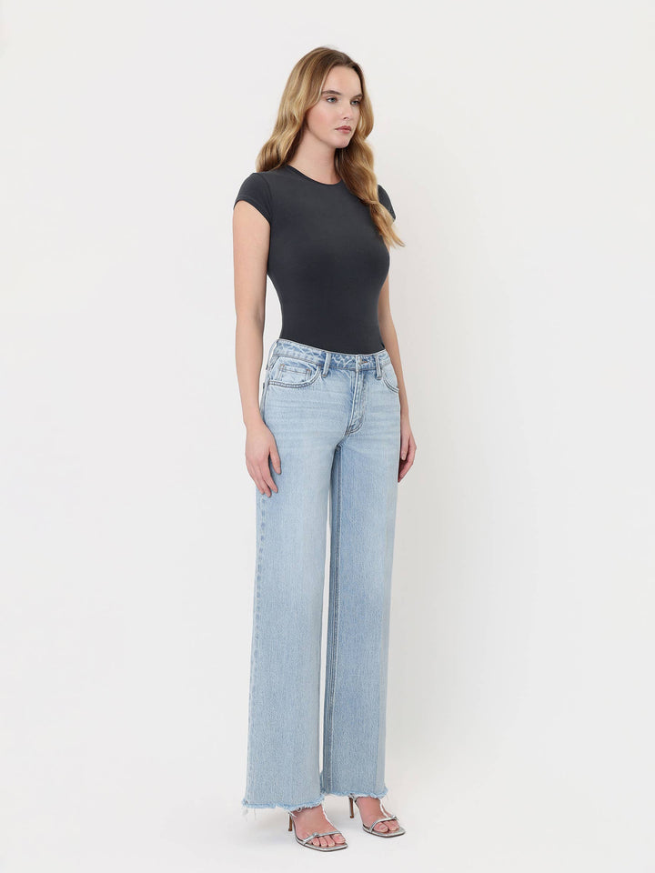 Denim - HIGH RISE TROUSER FOLD CREASED WIDE JEANS - - Cultured Cloths Apparel