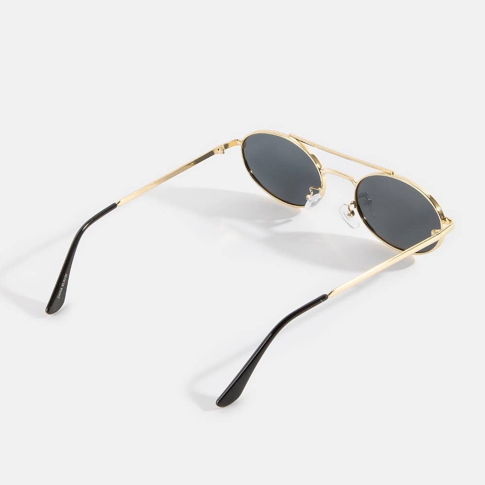 Slim Oval Double Bridge Metal Frame Sunglasses