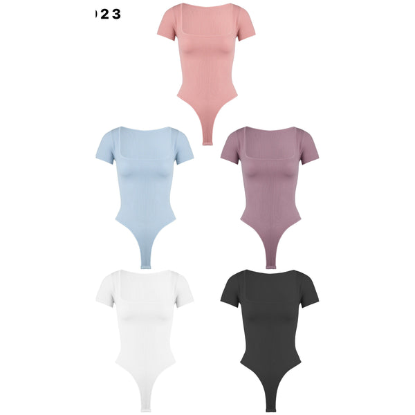 Athleisure - Ribbed Square Neck Tee Bodysuit -  - Cultured Cloths Apparel