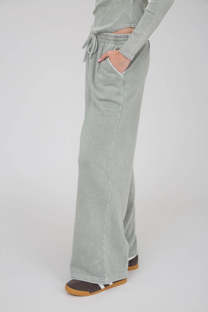 WASHED WIDE LEG DRAWSTRING LOUNGE PANTS