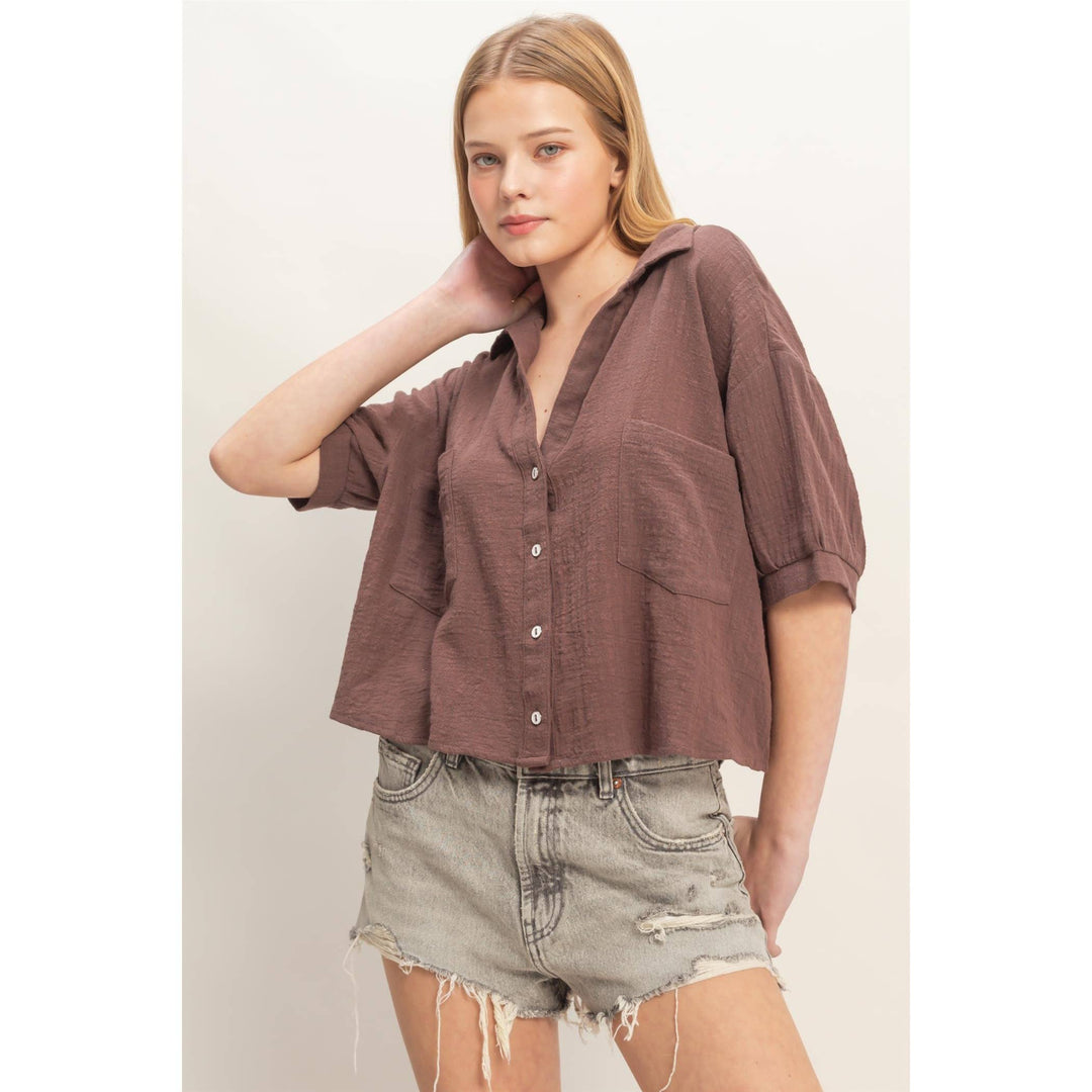 Women's Short Sleeve - Textured Button-Up Shirt - - Cultured Cloths Apparel