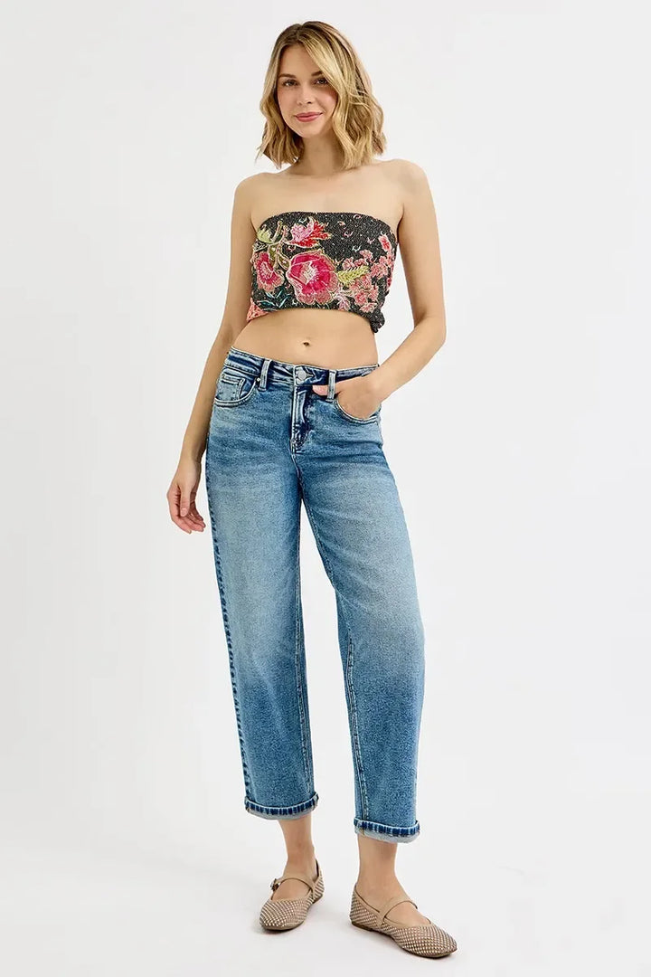 Denim - RISEN Full Size High Rise Crop Boyfriend Jeans - - Cultured Cloths Apparel