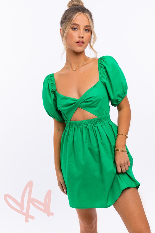 Women's Dresses - Half Sleeve Twisted Front Dress - KELLY GREEN - Cultured Cloths Apparel