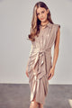 Women's Dresses - Sleeveless Button Front Tie Dress - TAUPE - Cultured Cloths Apparel